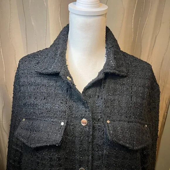 Zara Black Tweed Oversized Shirt Jacket, Size Small - Picture 5 of 16